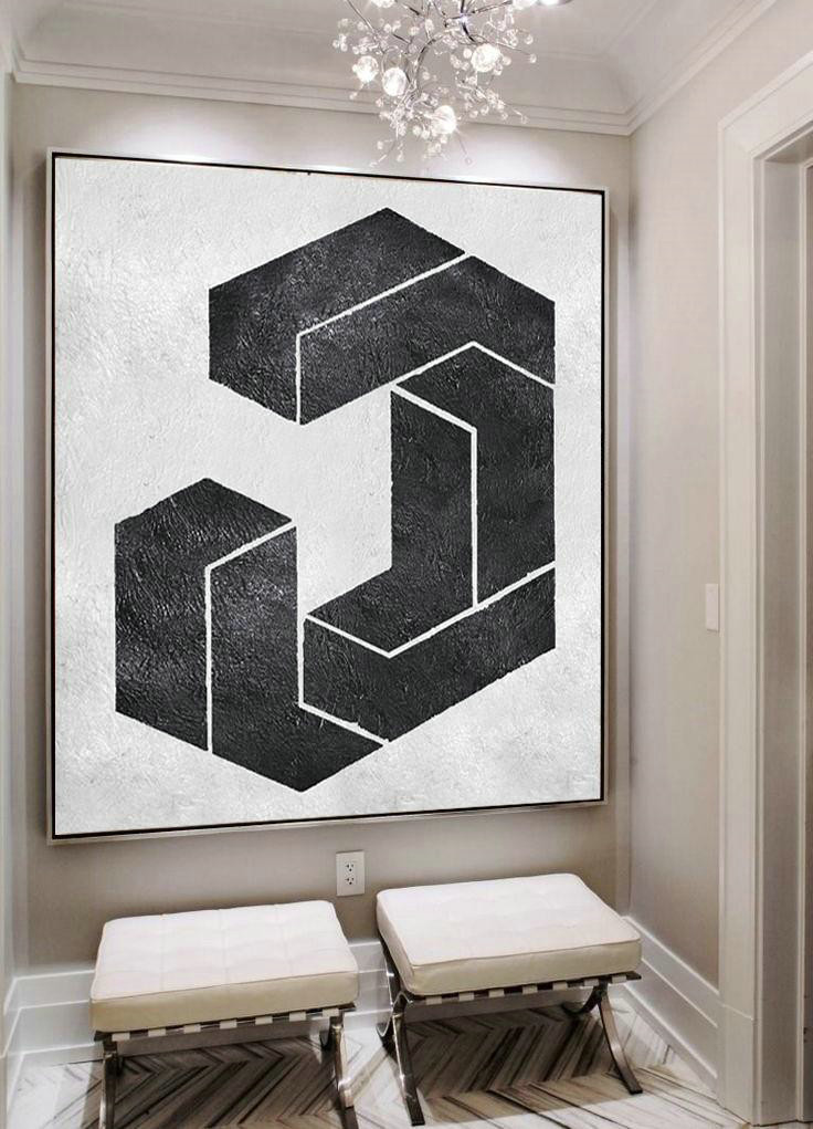 Abstract Painting Extra Large Canvas Art,Oversized Minimal Black And White Painting - Art Work